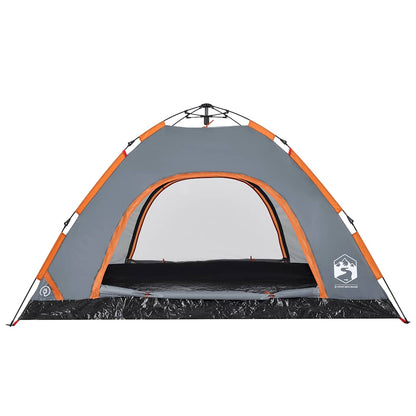 Campingzelt 4 Personen Grau und Orange Quick Release