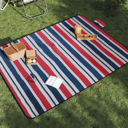 Picnic Tæppe Sammenfoldelig Rød og Blå Stribet 200x150 cm Fløjl