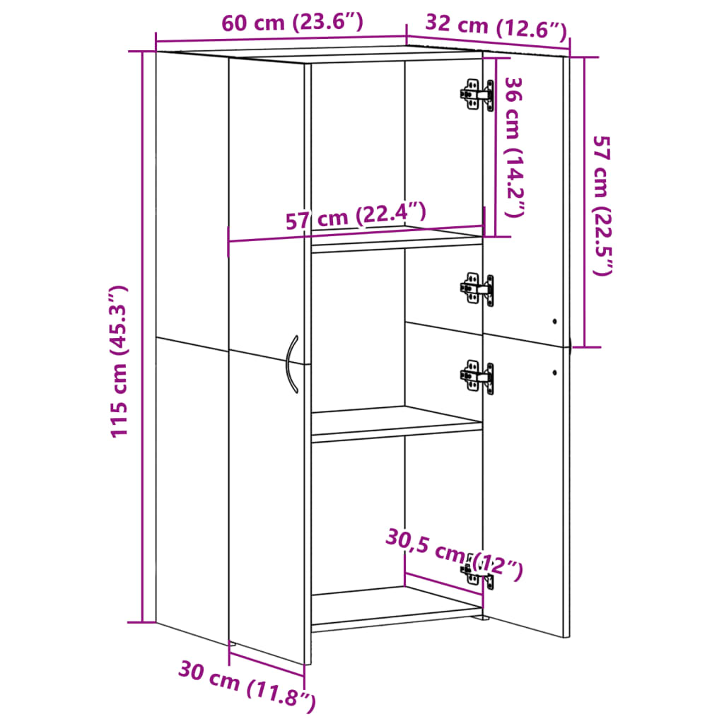 Aktenschrank Grau Sonoma 60x32x115 cm Holzwerkstoff