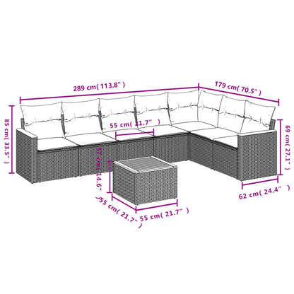 8-teiliges Gartensofa-Set mit Kissen, grau, Polyrattan