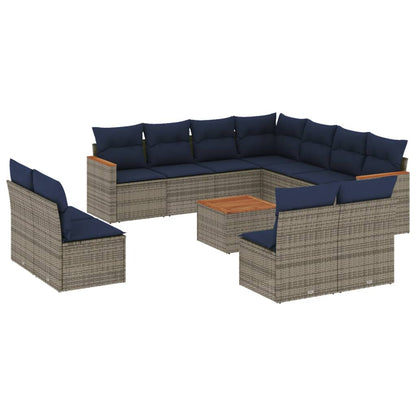 12-teiliges Gartensofa-Set mit Kissen, grau, Polyrattan