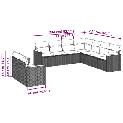 9-teiliges Gartensofa-Set mit Kissen, grau, Polyrattan