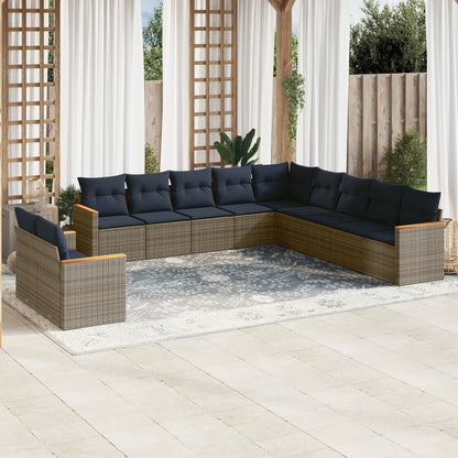 11-teiliges Gartensofa-Set mit Kissen, grau, Polyrattan