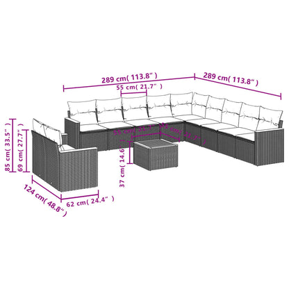 12-teiliges Gartensofa-Set mit Kissen, schwarzes Polyrattan