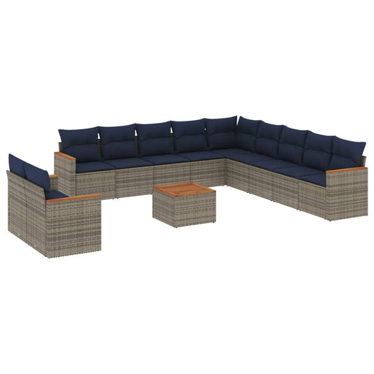 12-teiliges Gartensofa-Set mit Kissen, grau, Polyrattan