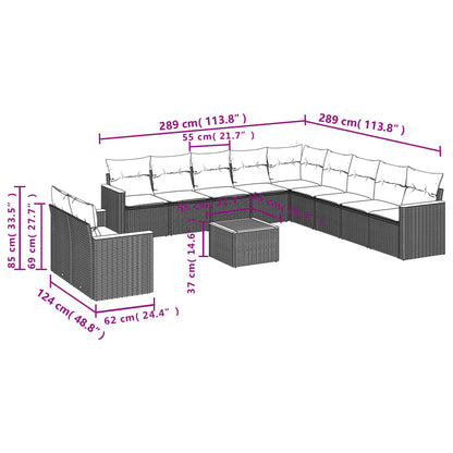 12-teiliges Gartensofa-Set mit Kissen, grau, Polyrattan
