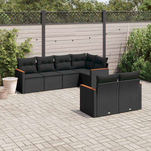 7-delt sæt Havesofasæt med puder Sort polyrattan