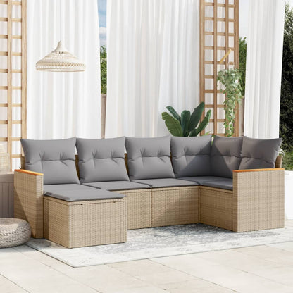 6-tlg. Garten-Sofagarnitur mit Kissen Beige Poly Rattan