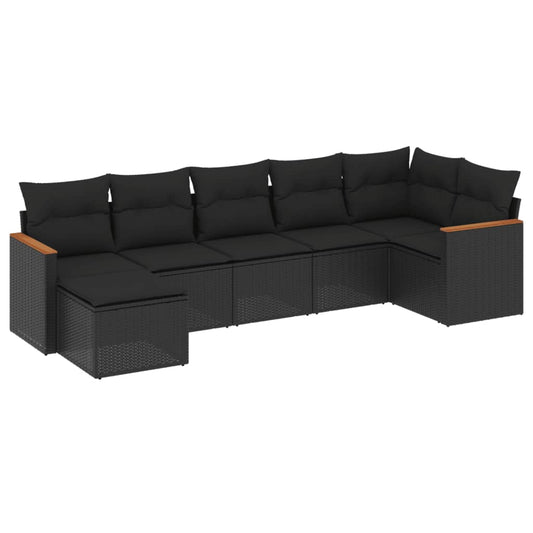 7-delt sæt Havesofasæt med puder Sort polyrattan