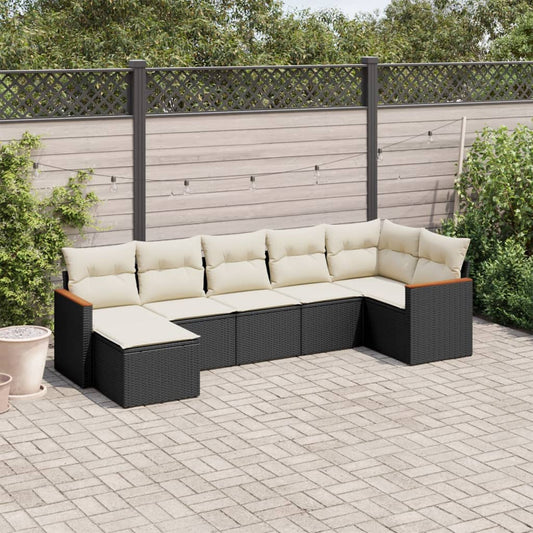 7-delt sæt Havesofasæt med puder Sort polyrattan