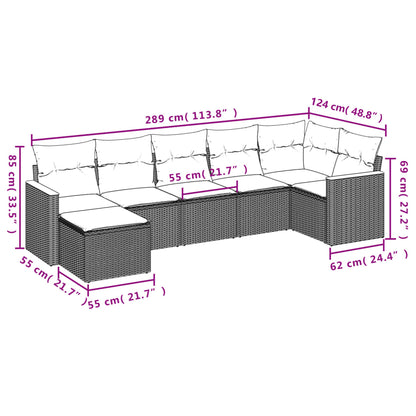 7-teiliges Gartensofa-Set mit Kissen, grau, Polyrattan