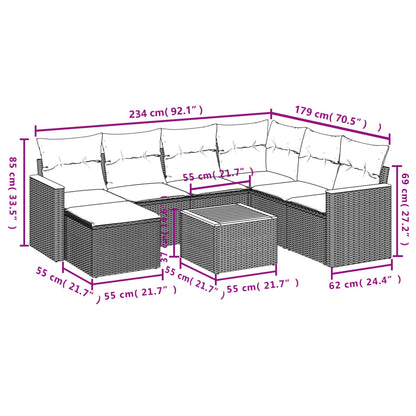 8-teiliges Gartensofa-Set mit Kissen, grau, Polyrattan
