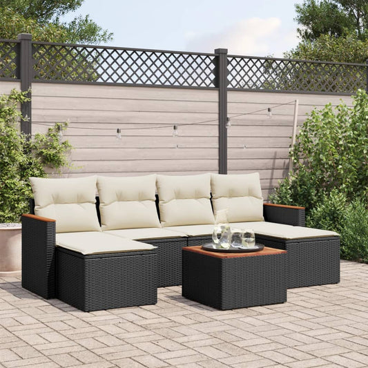7-delt sæt Havesofasæt med puder Sort polyrattan