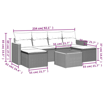 7-teiliges Gartensofa-Set mit Kissen, grau, Polyrattan