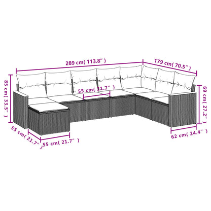 8-teiliges Gartensofa-Set mit Kissen, grau, Polyrattan
