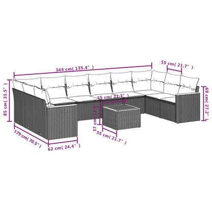 11-teiliges Gartensofa-Set mit Kissen, grau, Polyrattan