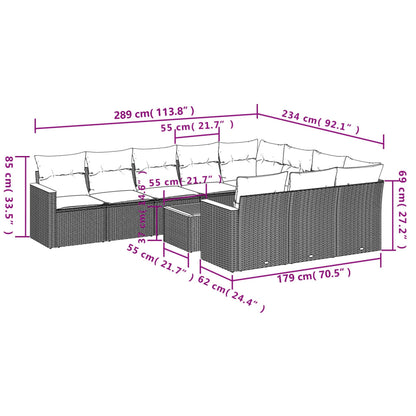 11-teiliges Gartensofa-Set mit Kissen, grau, Polyrattan