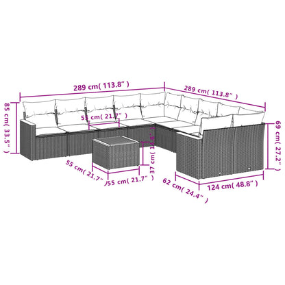 11-teiliges Gartensofa-Set mit Kissen, grau, Polyrattan
