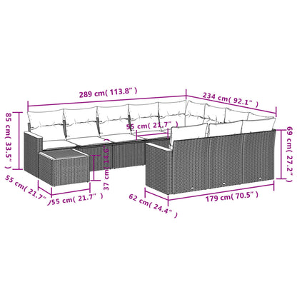 11-teiliges Gartensofa-Set mit Kissen, grau, Polyrattan