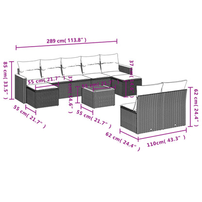 10-teiliges Gartensofa-Set mit Kissen, grau, Polyrattan