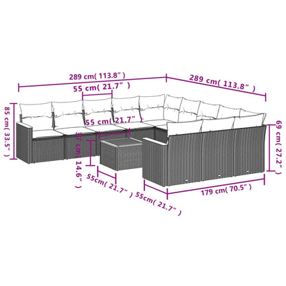 12-teiliges Gartensofa-Set mit Kissen, grau, Polyrattan