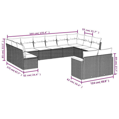13-teiliges Gartensofa-Set mit Kissen, grau, Polyrattan