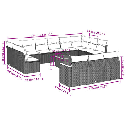 14-teiliges Gartensofa-Set mit Kissen, grau, Polyrattan