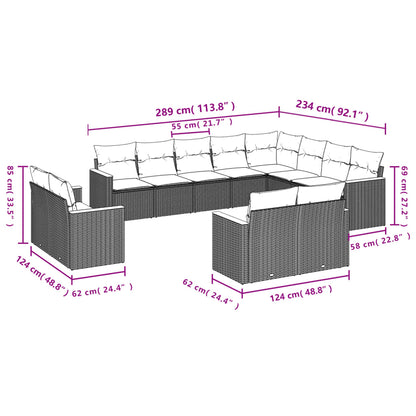 12-teiliges Gartensofa-Set mit Kissen, schwarzes Polyrattan