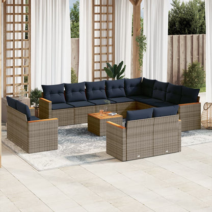 13-teiliges Gartensofa-Set mit Kissen, grau, Polyrattan