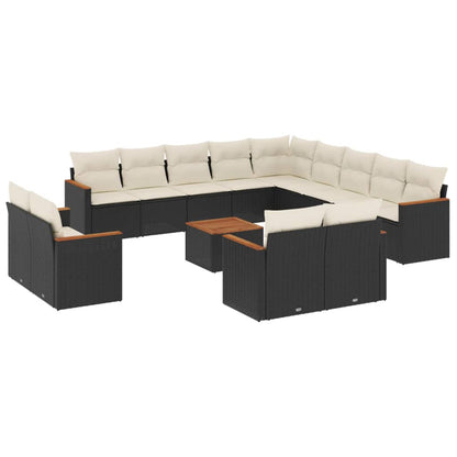 14-tlg. Garten-Sofagarnitur mit Kissen Schwarz Poly Rattan