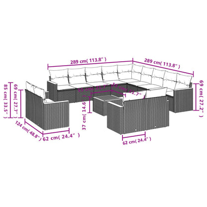 14-teiliges Gartensofa-Set mit Kissen, grau, Polyrattan