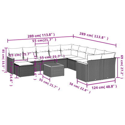 12-teiliges Gartensofa-Set mit Kissen, schwarzes Polyrattan