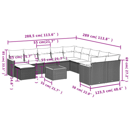 12-teiliges Gartensofa-Set mit Kissen, grau, Polyrattan