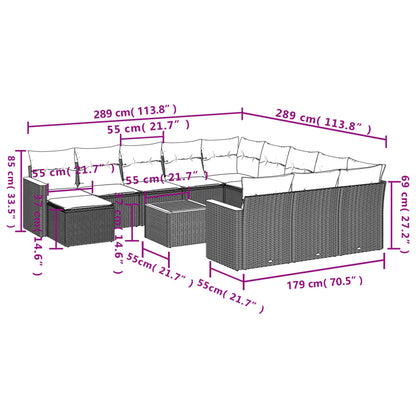 13-teiliges Gartensofa-Set mit Kissen, schwarzes Polyrattan