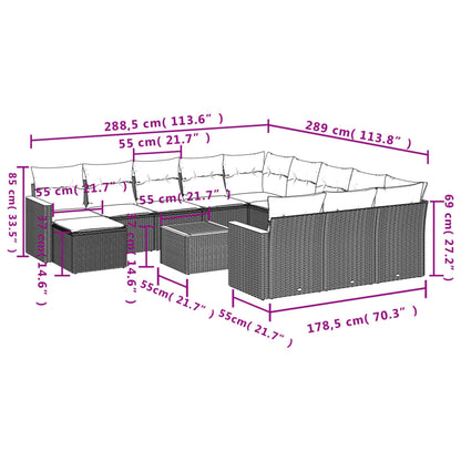 13-teiliges Gartensofa-Set mit Kissen, grau, Polyrattan