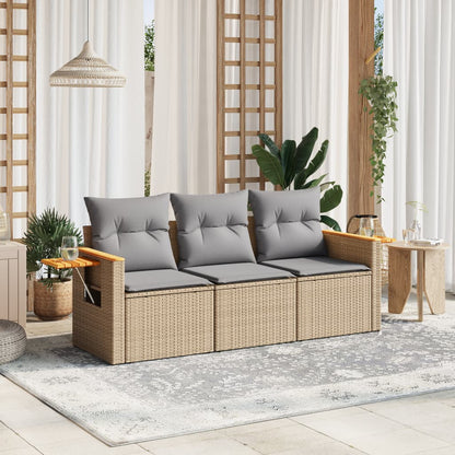 3-tlg. Garten-Sofagarnitur mit Kissen Beige Poly Rattan