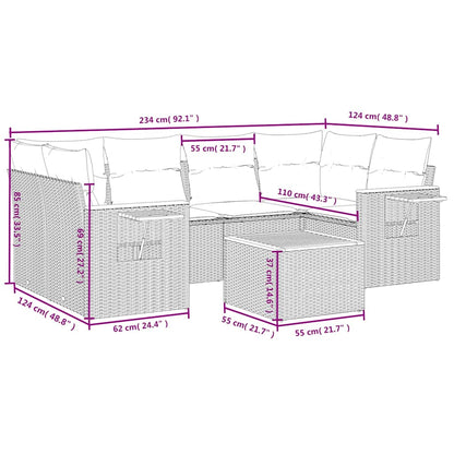 7-tlg. Garten-Sofagarnitur mit Kissen Schwarz Poly Rattan