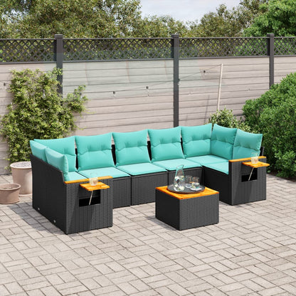 8-tlg. Garten-Sofagarnitur mit Kissen Schwarz Poly Rattan