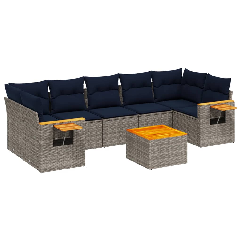 8-tlg. Garten-Sofagarnitur mit Kissen Grau Poly Rattan