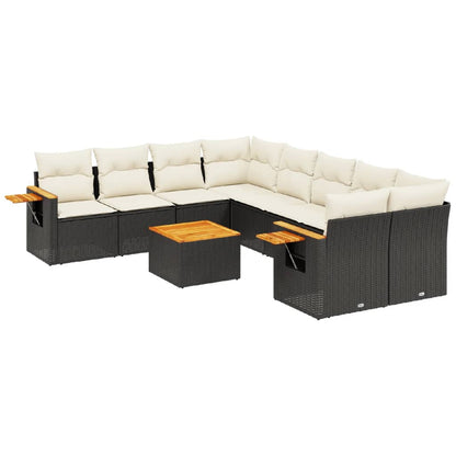 9-tlg. Garten-Sofagarnitur mit Kissen Schwarz Poly Rattan