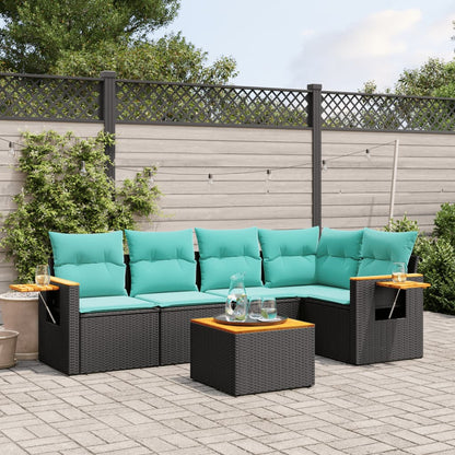 6-tlg. Garten-Sofagarnitur mit Kissen Schwarz Poly Rattan
