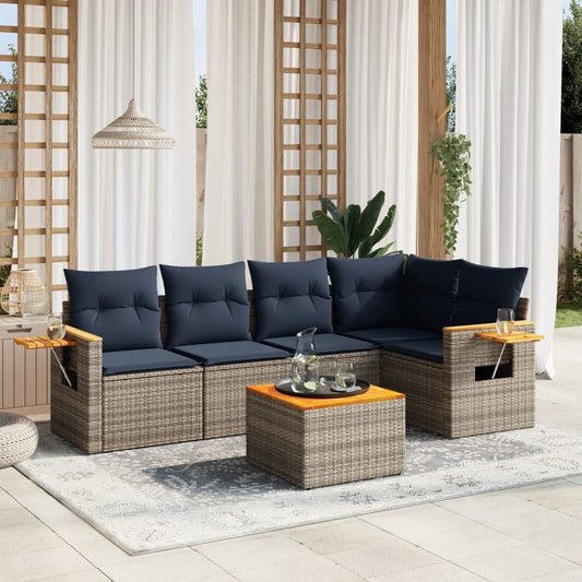 6-tlg. Garten-Sofagarnitur mit Kissen Grau Poly Rattan