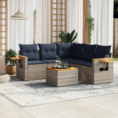 6-tlg. Garten-Sofagarnitur mit Kissen Grau Poly Rattan