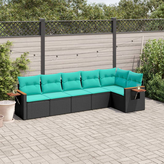 6-tlg. Garten-Sofagarnitur mit Kissen Schwarz Poly Rattan
