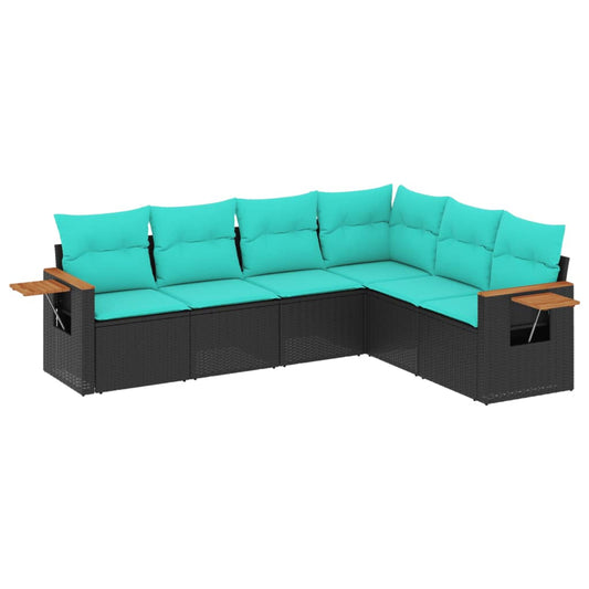 6-tlg. Garten-Sofagarnitur mit Kissen Schwarz Poly Rattan