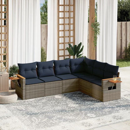 6-tlg. Garten-Sofagarnitur mit Kissen Grau Poly Rattan