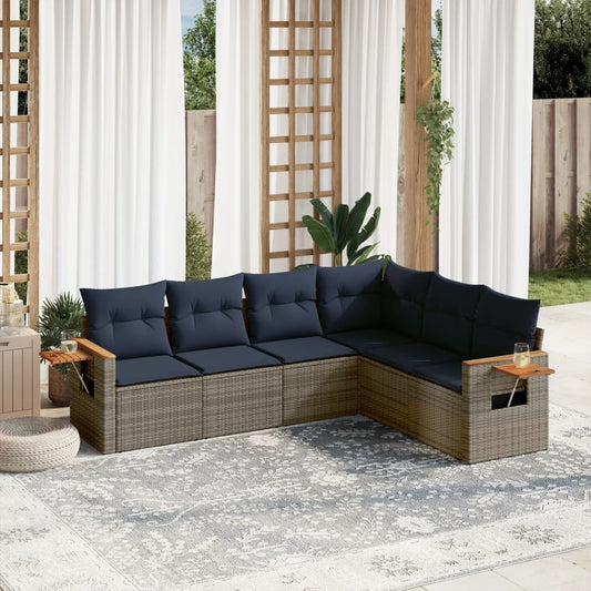 6-tlg. Garten-Sofagarnitur mit Kissen Grau Poly Rattan