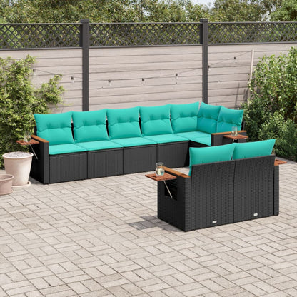 8-tlg. Garten-Sofagarnitur mit Kissen Schwarz Poly Rattan