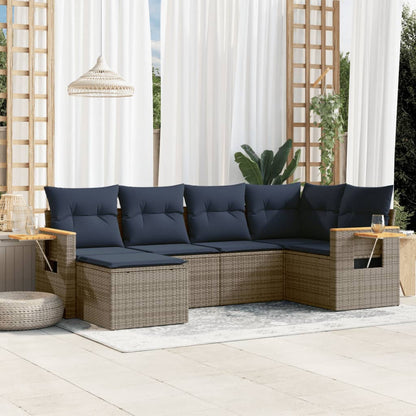 6-tlg. Garten-Sofagarnitur mit Kissen Grau Poly Rattan