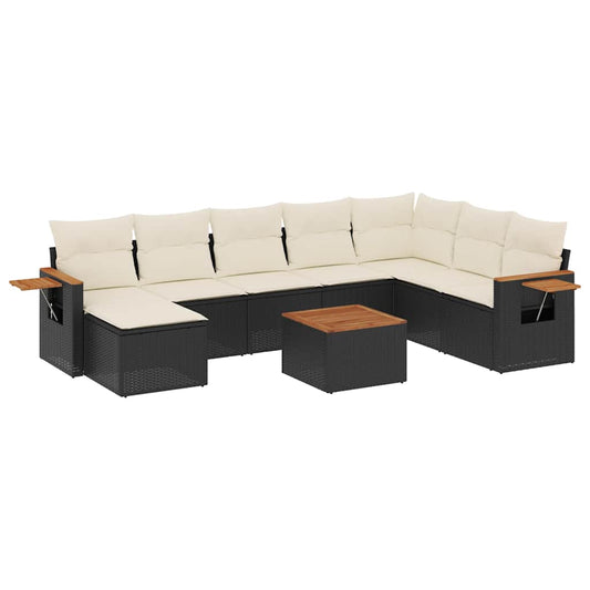 9-tlg. Garten-Sofagarnitur mit Kissen Schwarz Poly Rattan